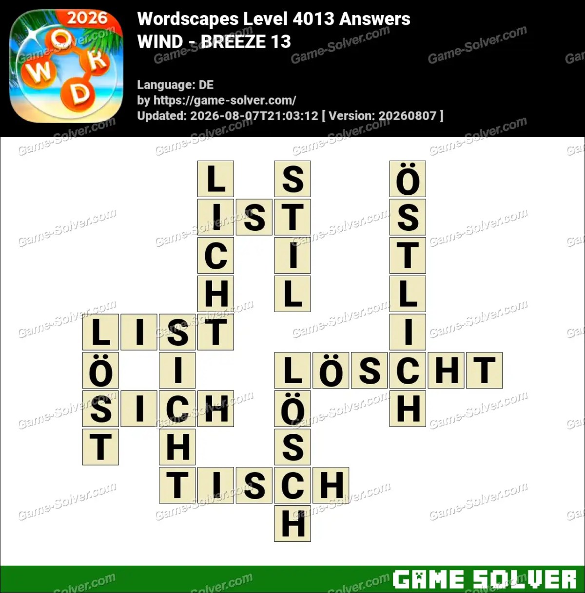Wordscapes Deutsche Level 4013 Answers — WIND - BREEZE 13