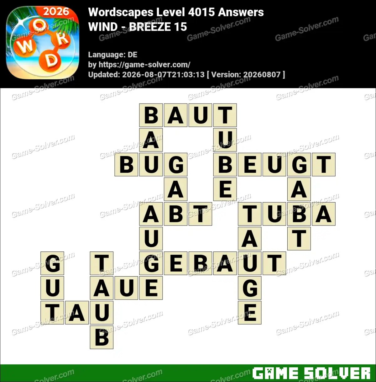 Wordscapes Deutsche Level 4015 Answers — WIND - BREEZE 15
