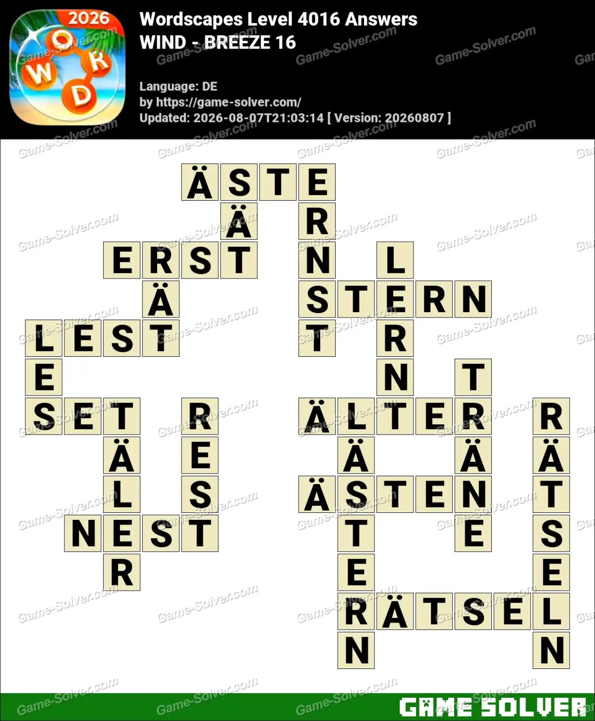 Wordscapes Deutsche Level 4016 Answers — WIND - BREEZE 16