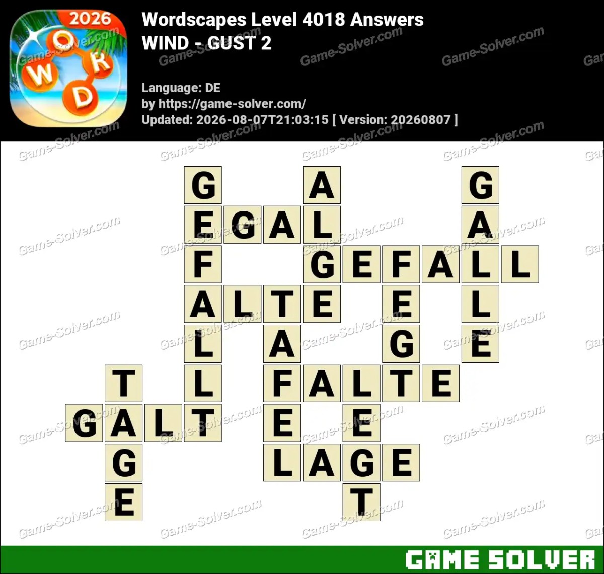 Wordscapes Deutsche Level 4018 Answers — WIND - GUST 2