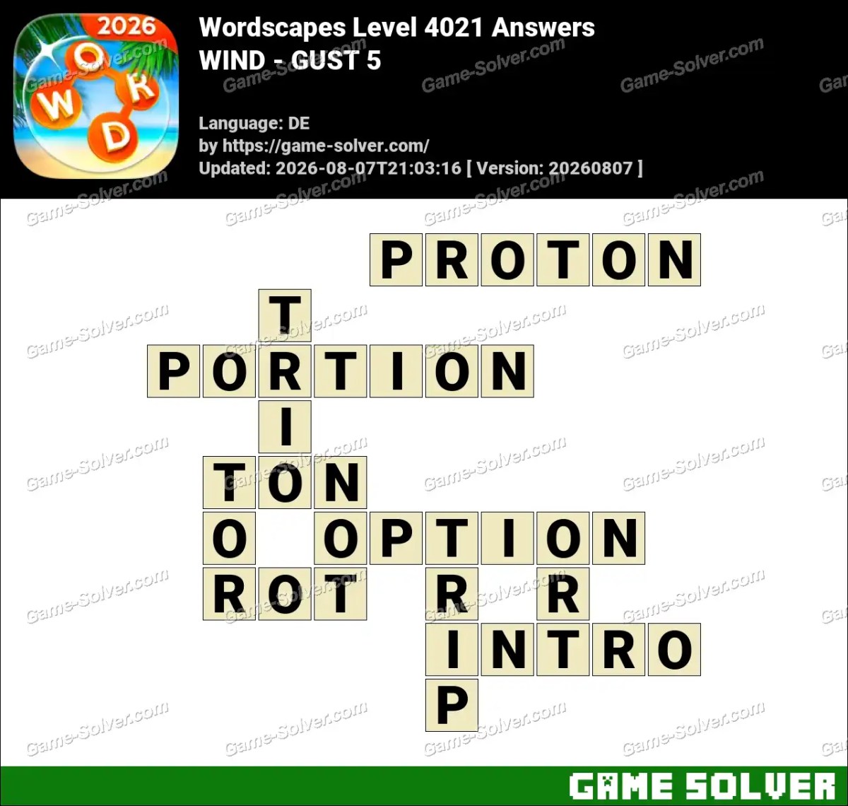 Wordscapes Deutsche Level 4021 Answers — WIND - GUST 5