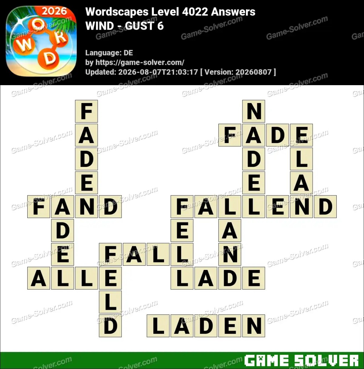 Wordscapes Deutsche Level 4022 Answers — WIND - GUST 6