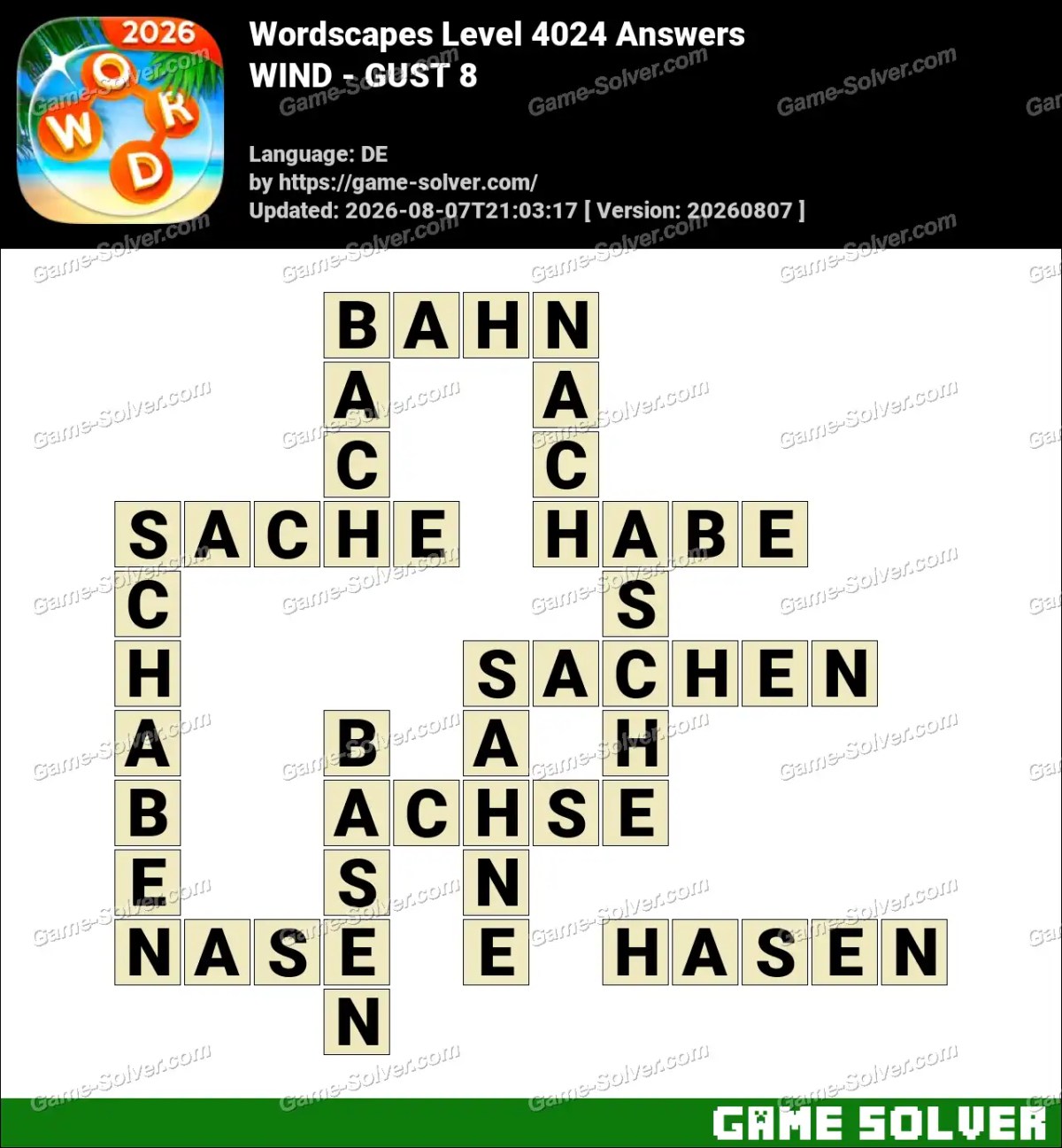 Wordscapes Deutsche Level 4024 Answers — WIND - GUST 8