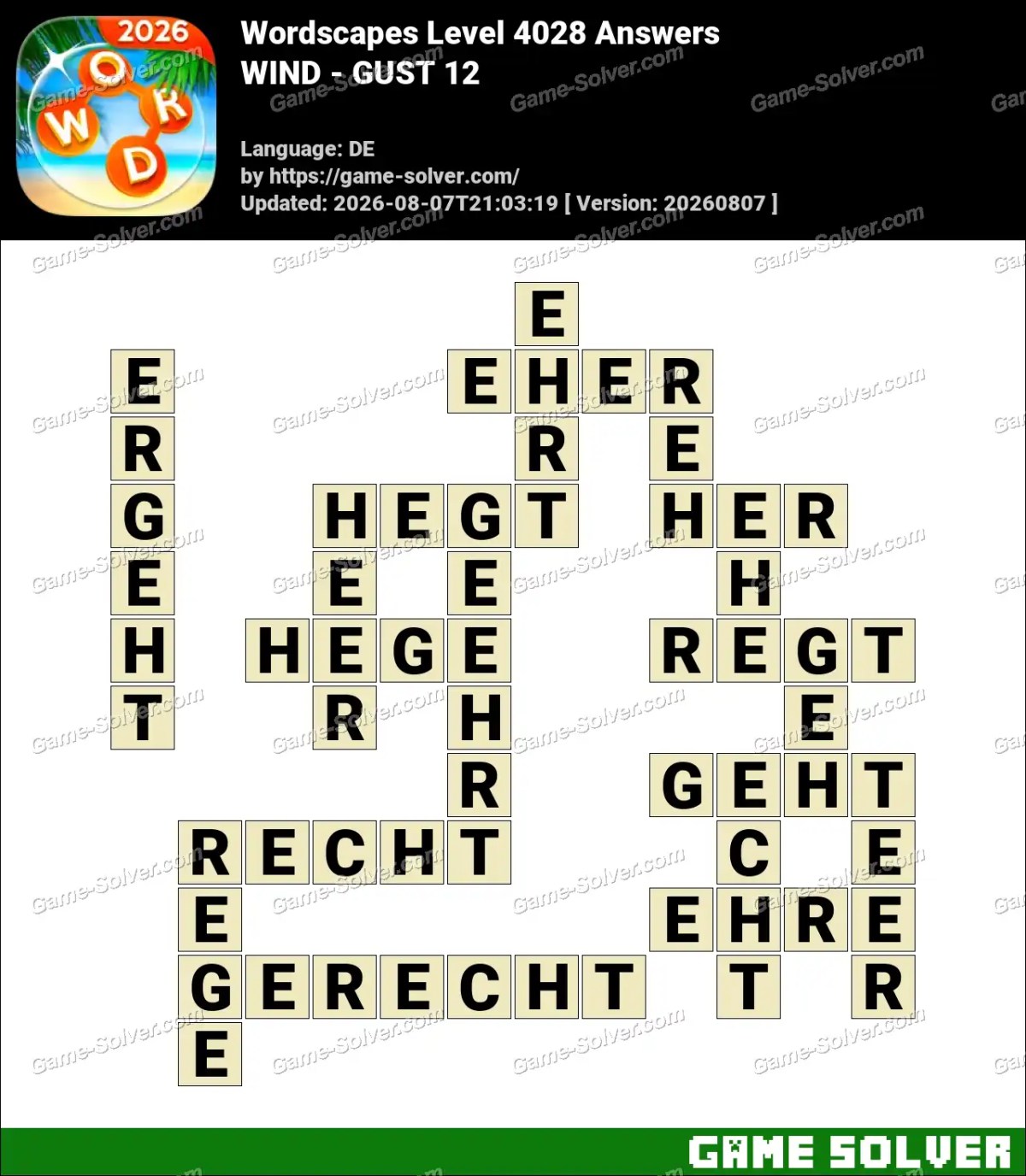 Wordscapes Deutsche Level 4028 Answers — WIND - GUST 12