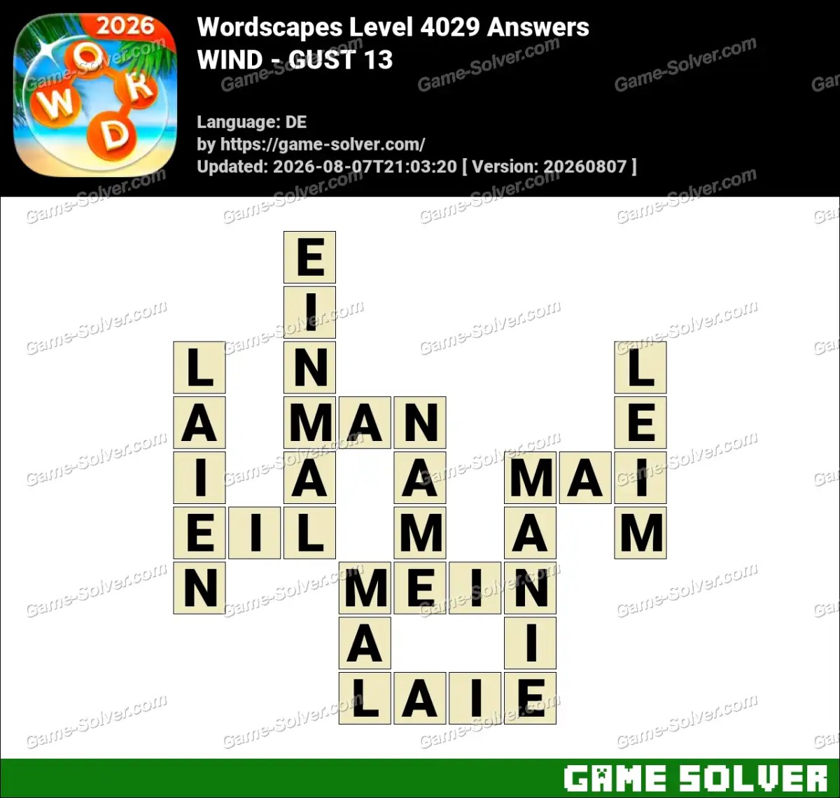 Wordscapes Deutsche Level 4029 Answers — WIND - GUST 13 Wordscapes Deutsche Level 4029 Answers — WIND - GUST 13