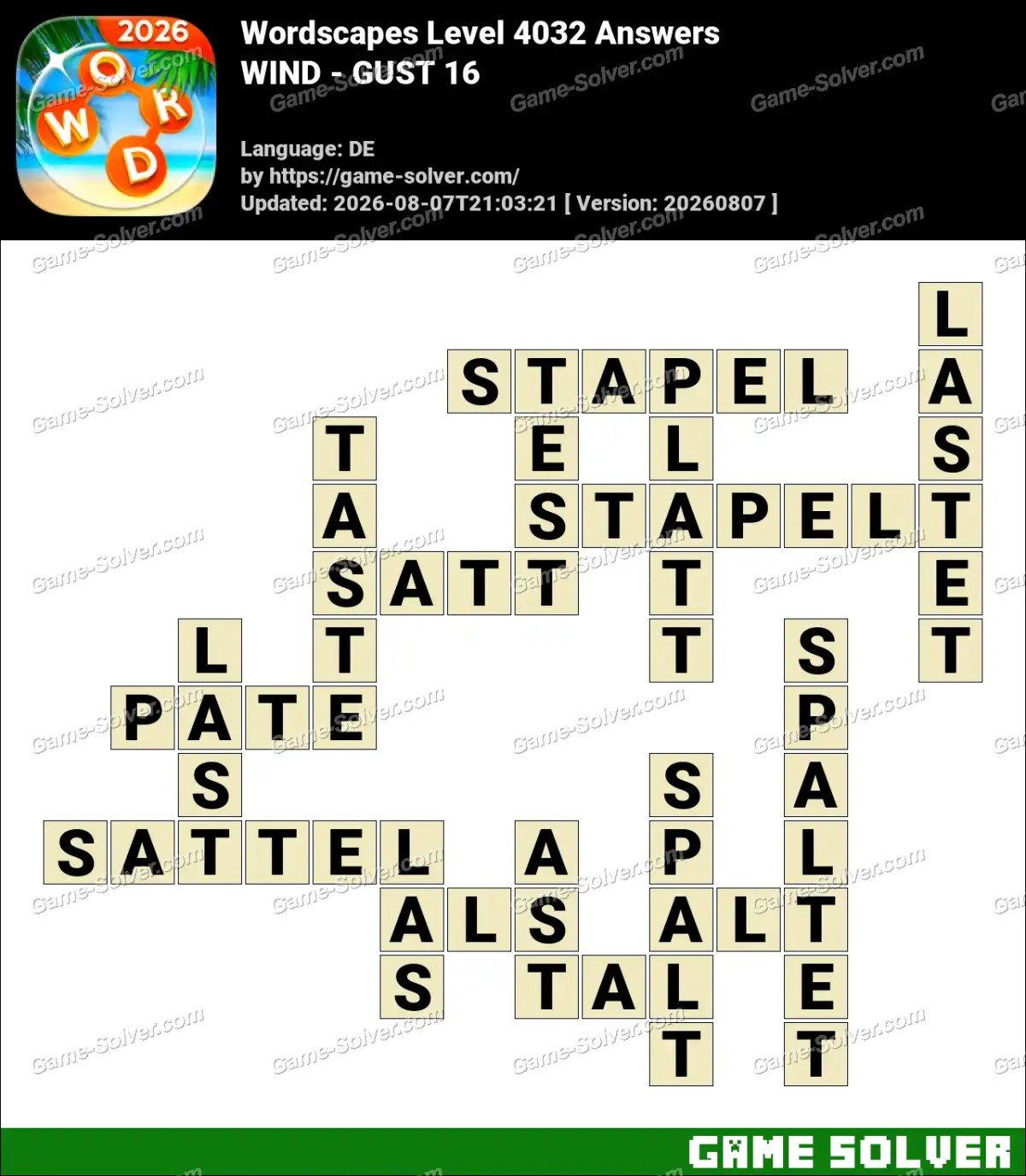 Wordscapes Deutsche Level 4032 Answers — WIND - GUST 16 Wordscapes Deutsche Level 4032 Answers — WIND - GUST 16