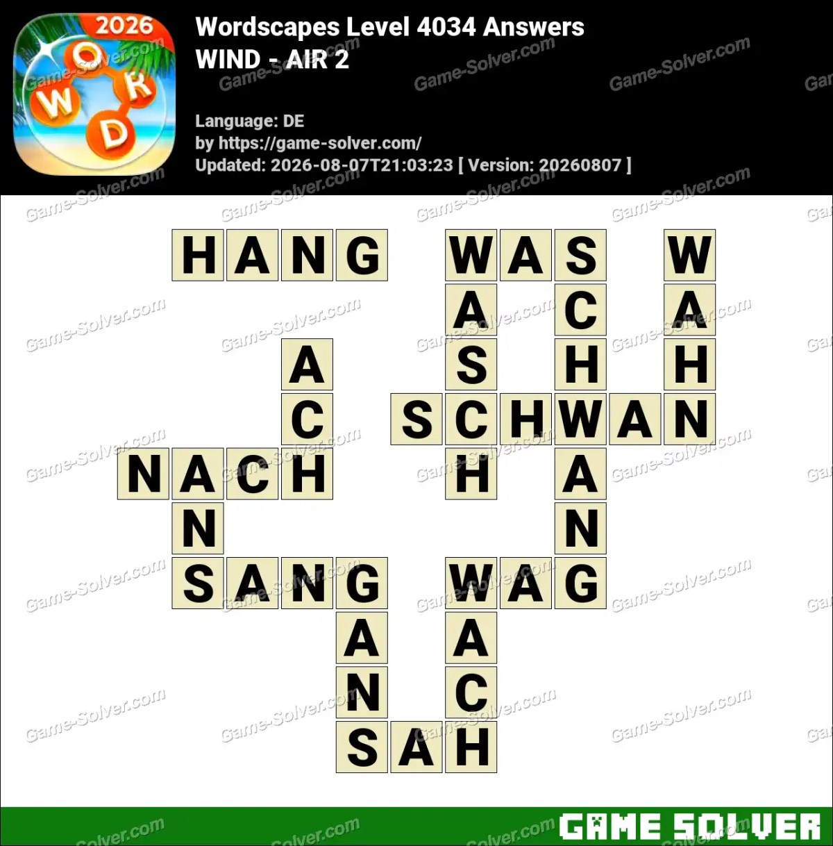 Wordscapes Deutsche Level 4034 Answers — WIND - AIR 2