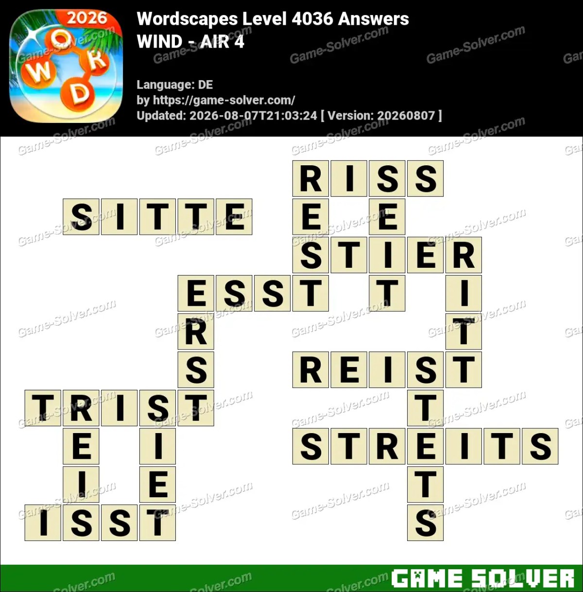 Wordscapes Deutsche Level 4036 Answers — WIND - AIR 4