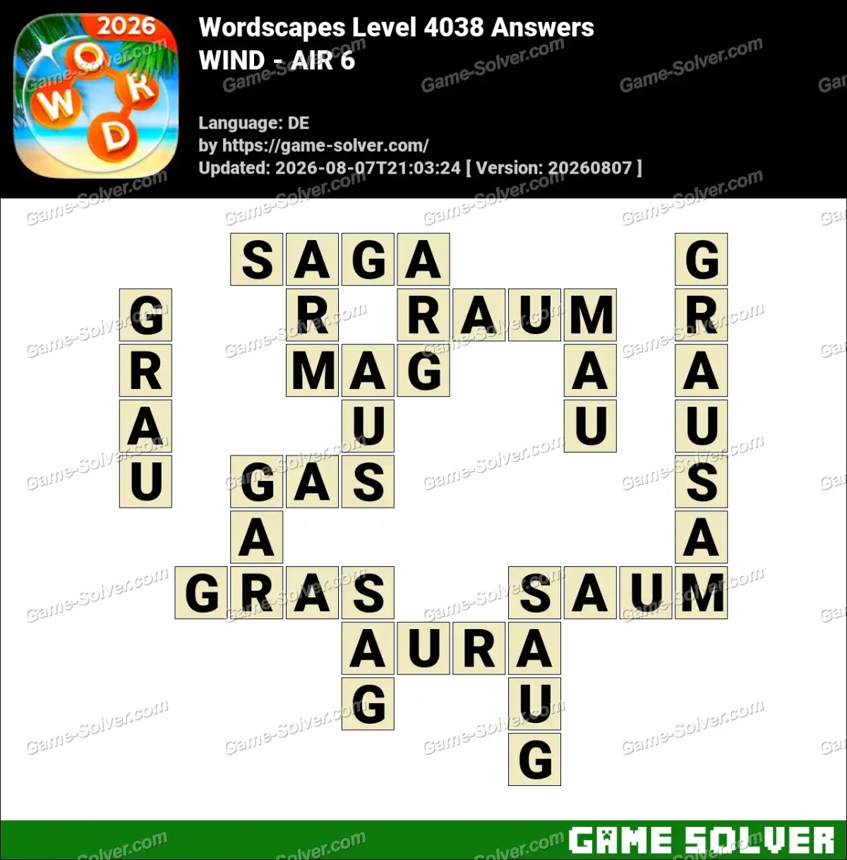 Wordscapes Deutsche Level 4038 Answers — WIND - AIR 6