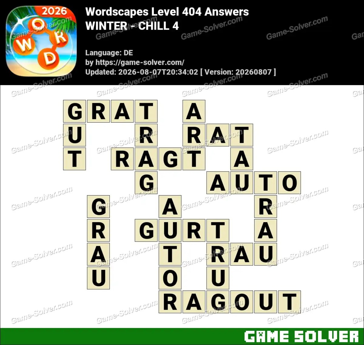 Wordscapes Deutsche Level 404 Answers — WINTER - CHILL 4
