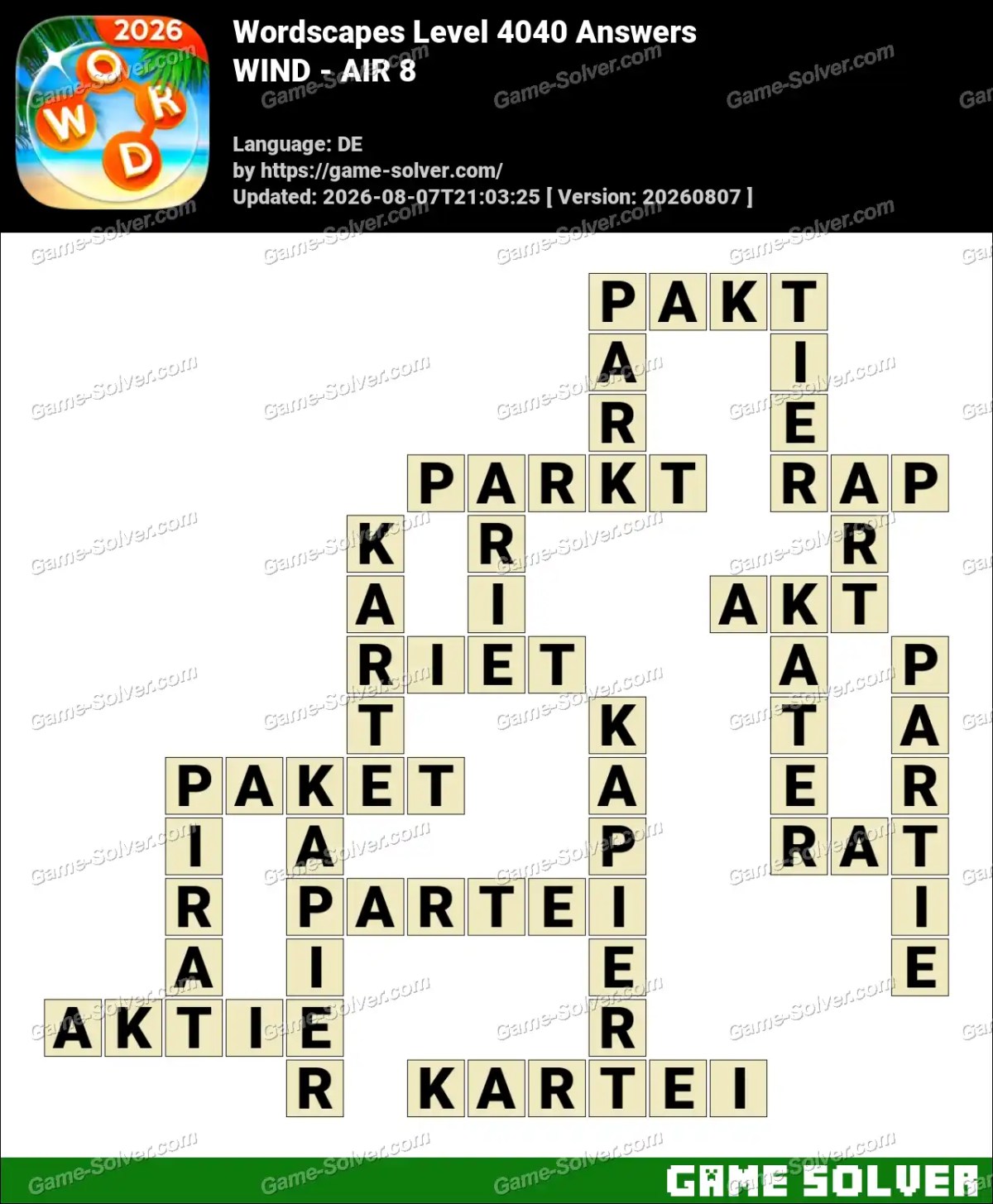 Wordscapes Deutsche Level 4040 Answers — WIND - AIR 8