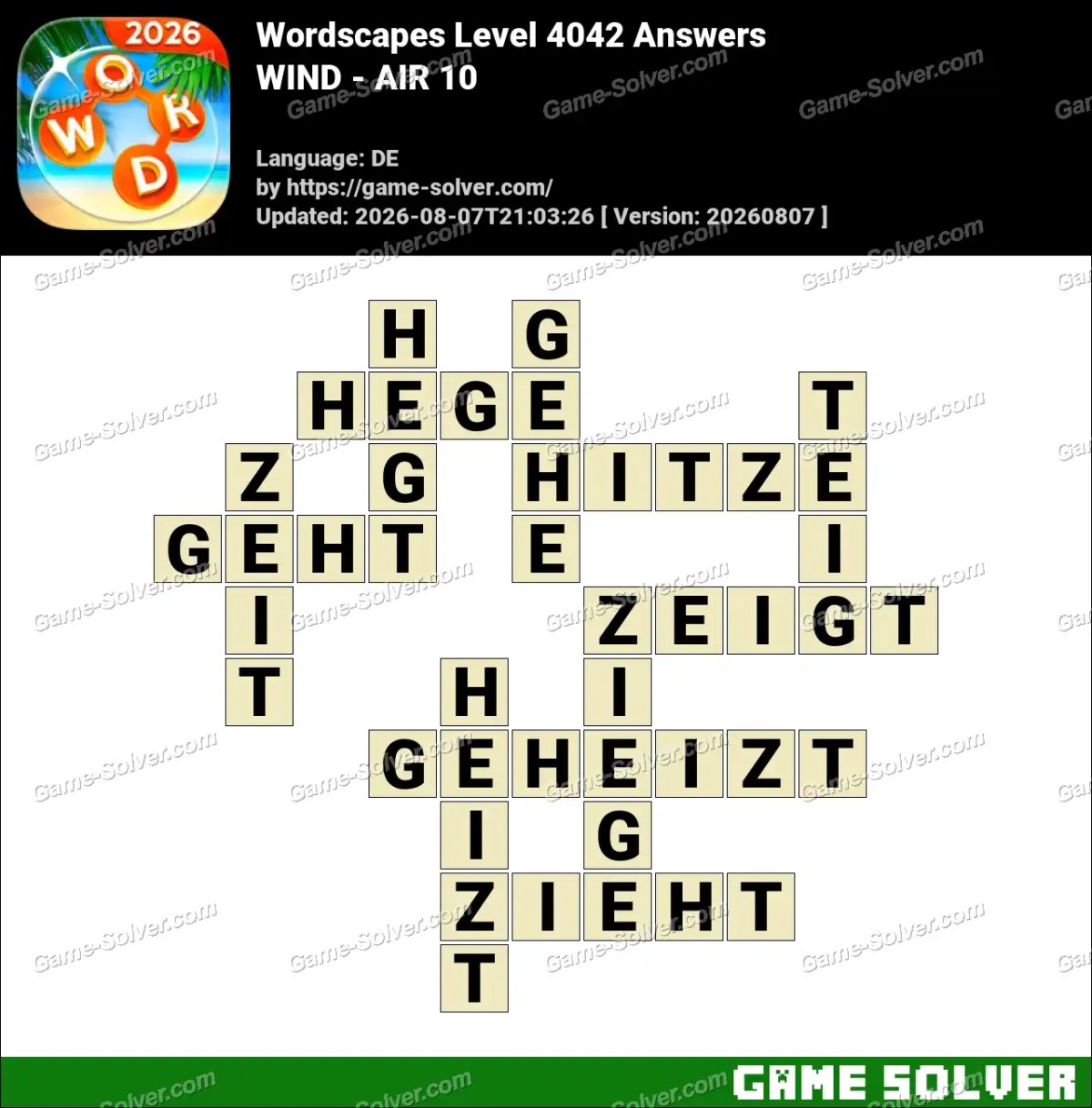 Wordscapes Deutsche Level 4042 Answers — WIND - AIR 10