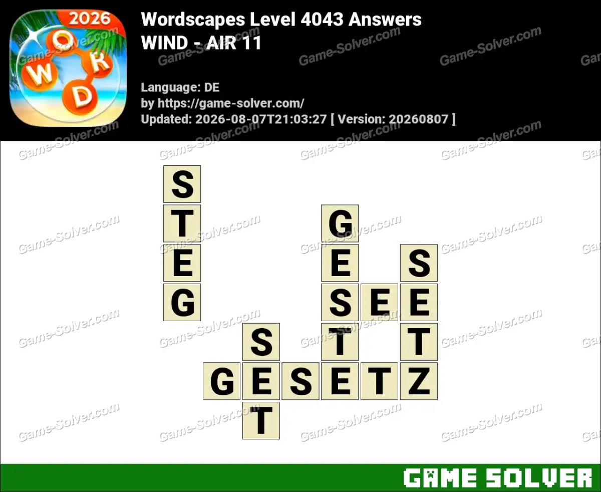 Wordscapes Deutsche Level 4043 Answers — WIND - AIR 11