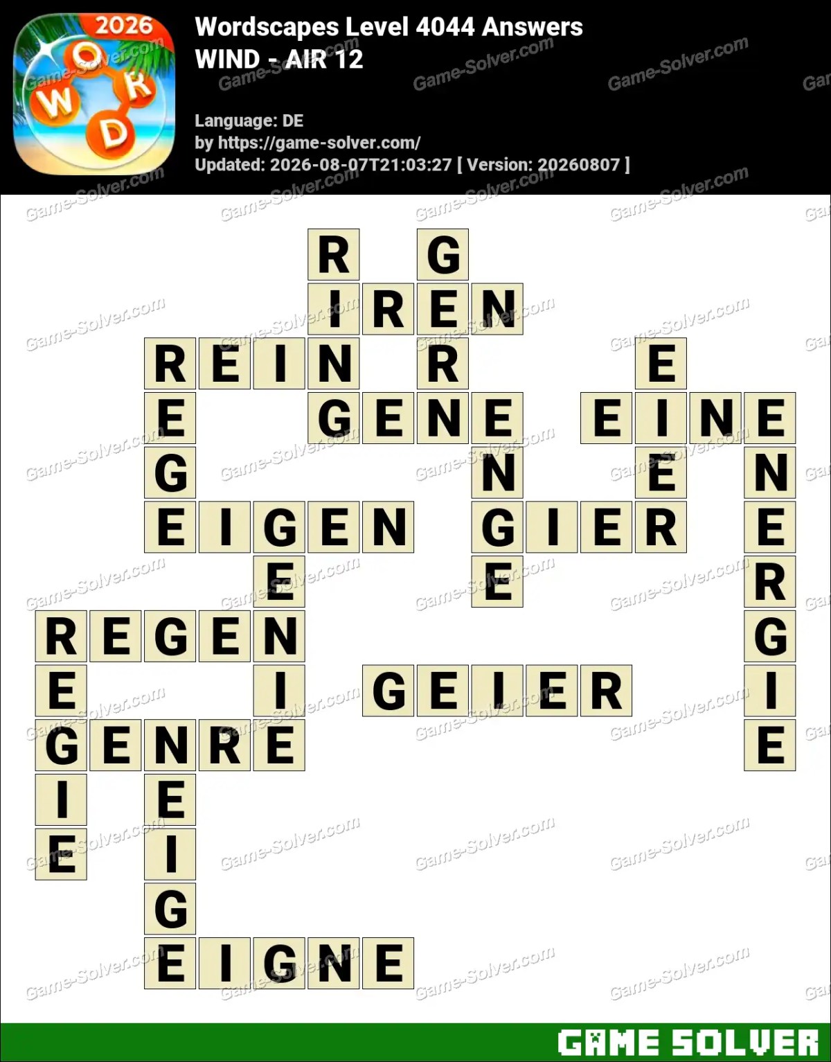 Wordscapes Deutsche Level 4044 Answers — WIND - AIR 12 Wordscapes Deutsche Level 4044 Answers — WIND - AIR 12