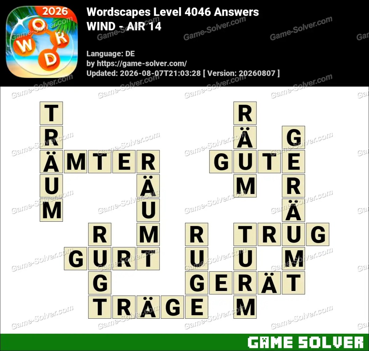 Wordscapes Deutsche Level 4046 Answers — WIND - AIR 14