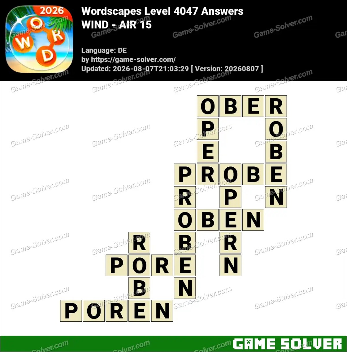 Wordscapes Deutsche Level 4047 Answers — WIND - AIR 15