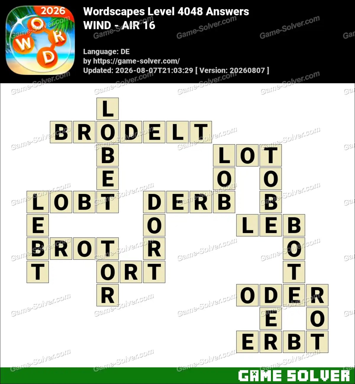 Wordscapes Deutsche Level 4048 Answers — WIND - AIR 16