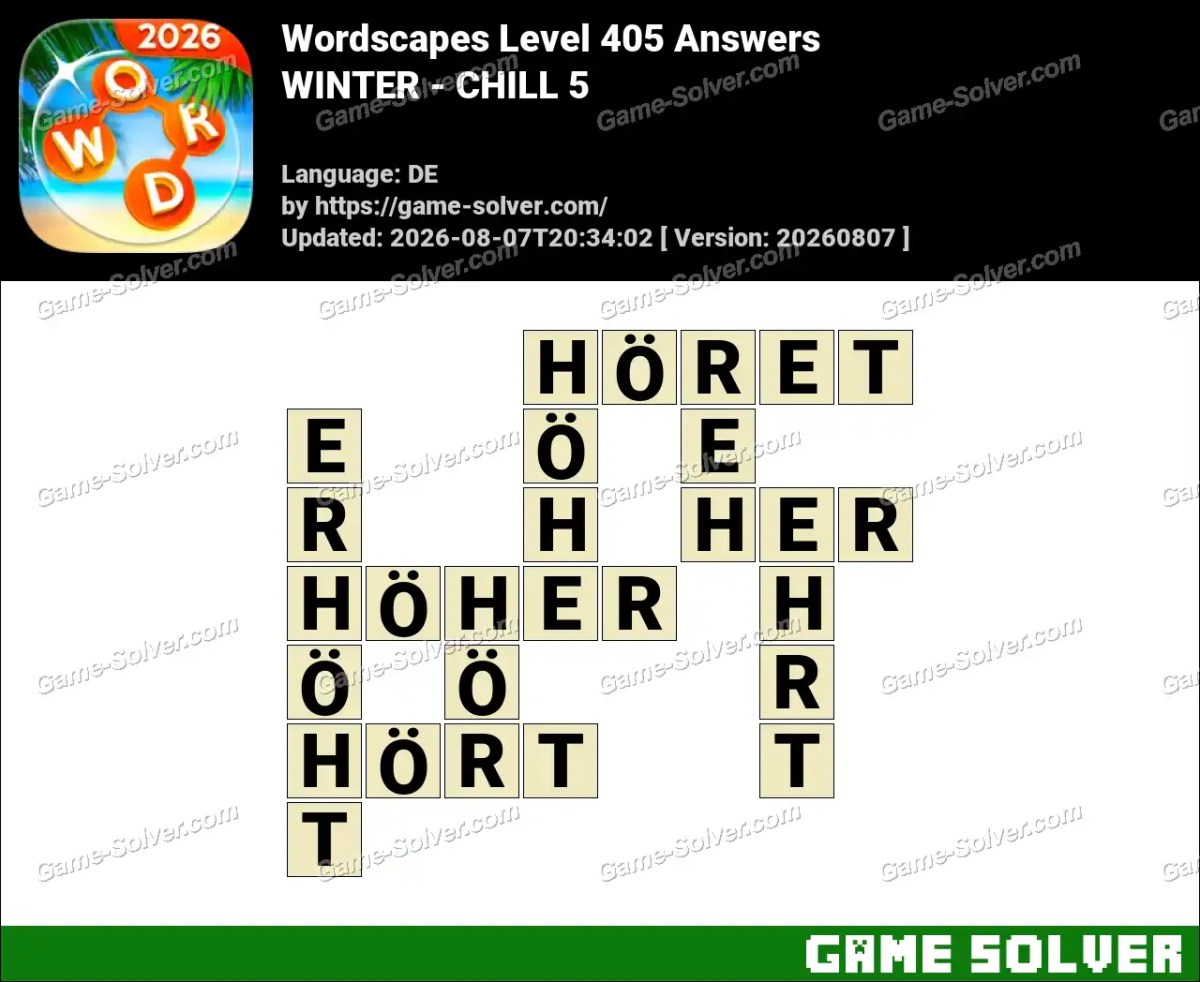 Wordscapes Deutsche Level 405 Answers — WINTER - CHILL 5