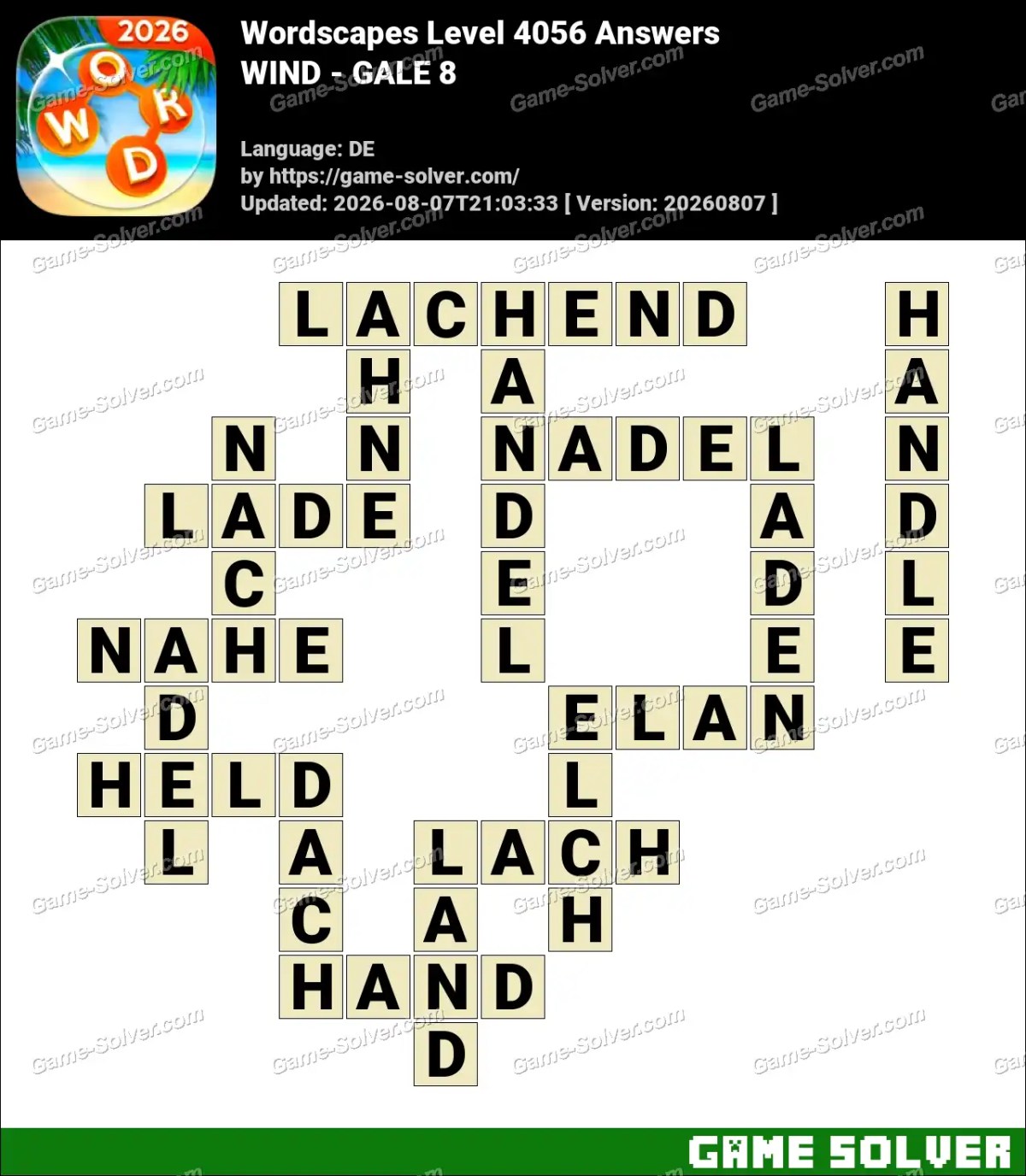 Wordscapes Deutsche Level 4056 Answers — WIND - GALE 8