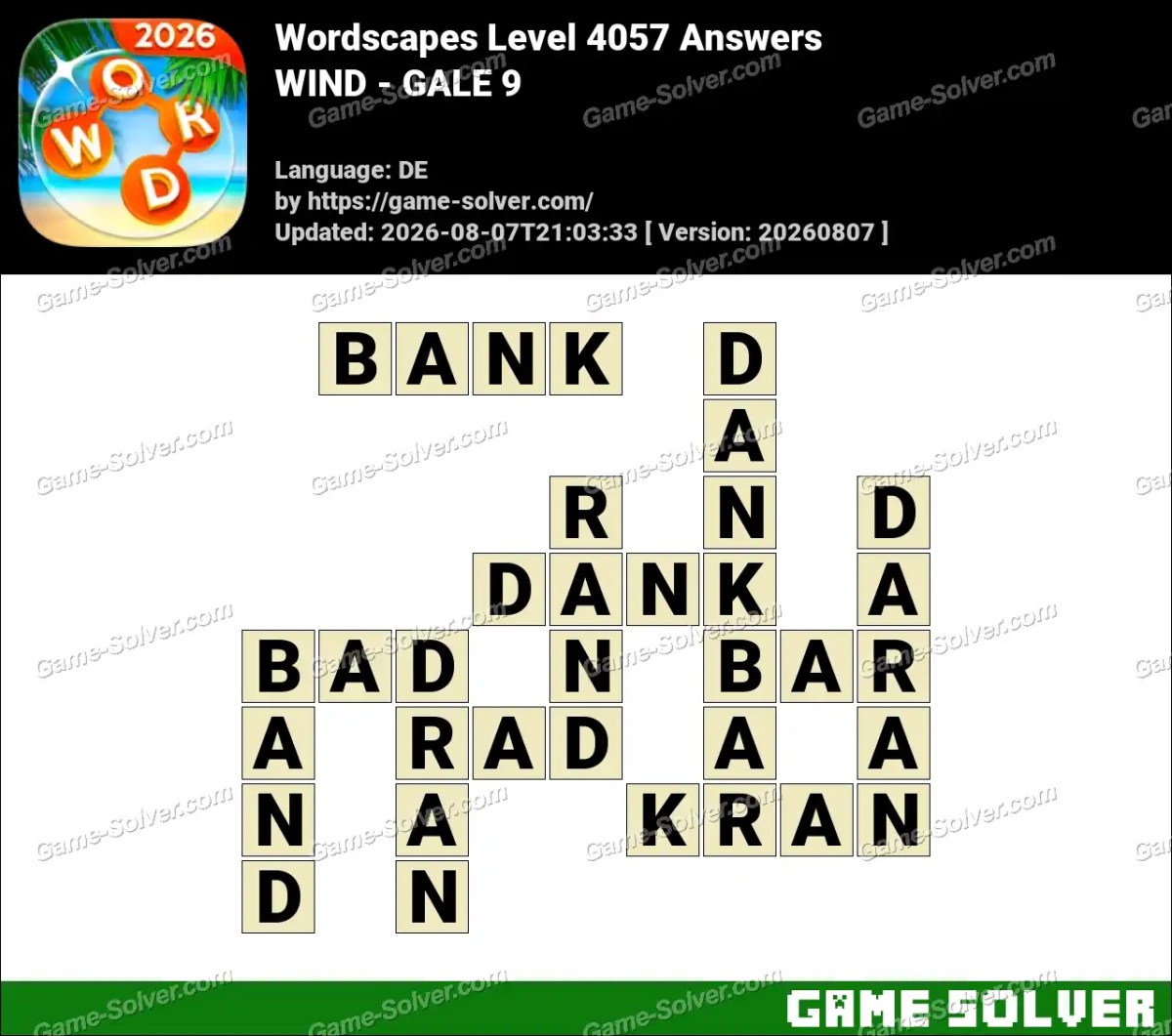Wordscapes Deutsche Level 4057 Answers — WIND - GALE 9
