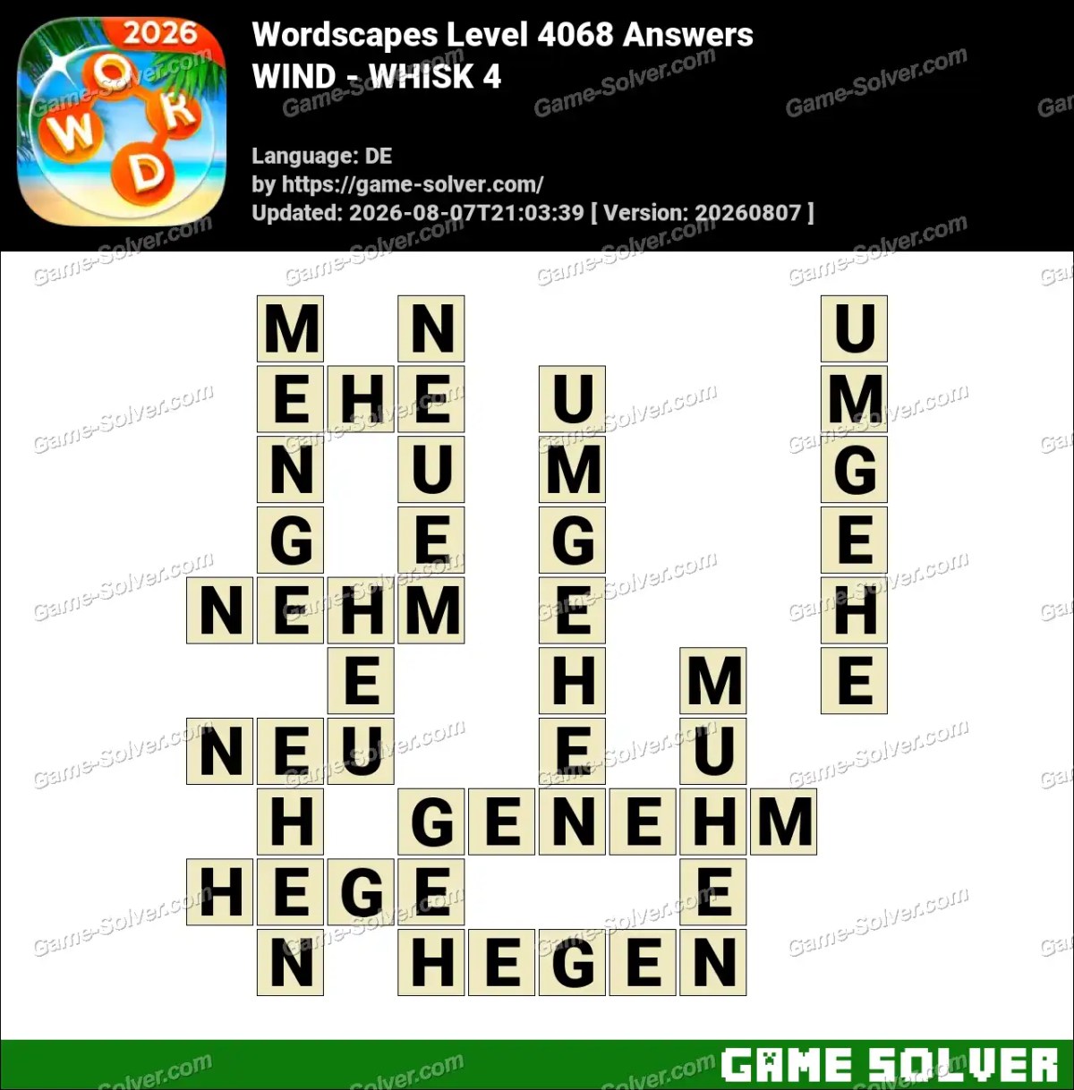 Wordscapes Deutsche Level 4068 Answers — WIND - WHISK 4 Wordscapes Deutsche Level 4068 Answers — WIND - WHISK 4