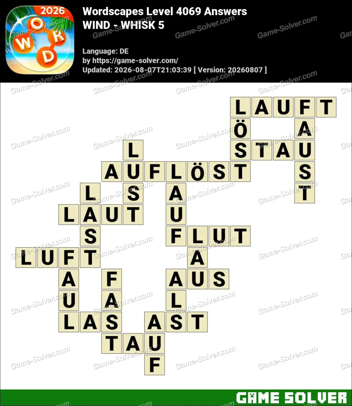Wordscapes Deutsche Level 4069 Answers — WIND - WHISK 5