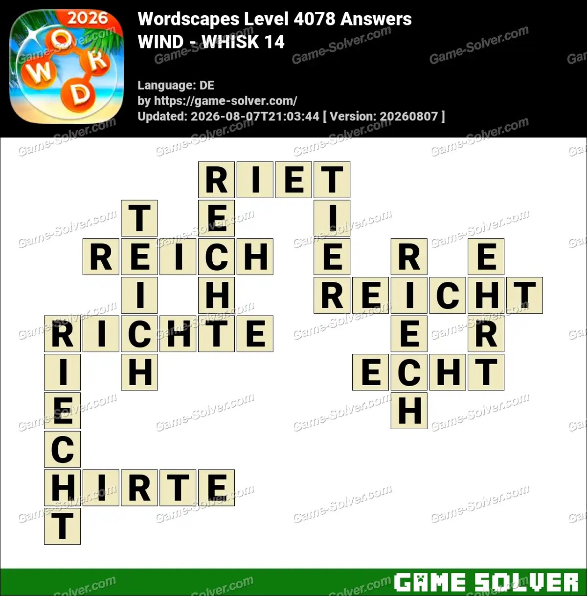 Wordscapes Deutsche Level 4078 Answers — WIND - WHISK 14
