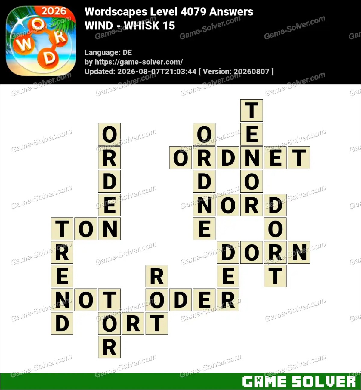 Wordscapes Deutsche Level 4079 Answers — WIND - WHISK 15