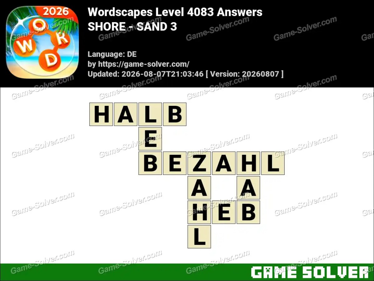 Wordscapes Deutsche Level 4083 Answers — SHORE - SAND 3 Wordscapes Deutsche Level 4083 Answers — SHORE - SAND 3