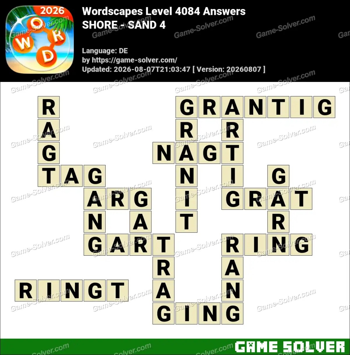 Wordscapes Deutsche Level 4084 Answers — SHORE - SAND 4 Wordscapes Deutsche Level 4084 Answers — SHORE - SAND 4