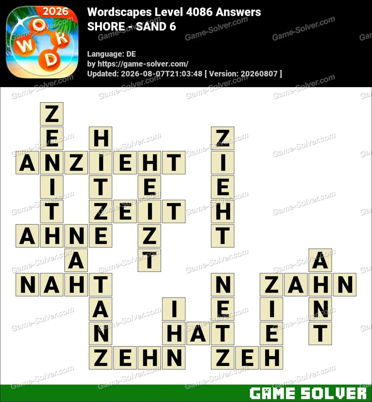 Wordscapes Deutsche Level 4086 Answers — SHORE - SAND 6
