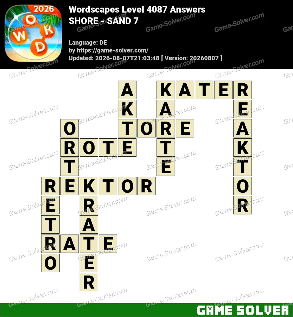 Wordscapes Deutsche Level 4087 Answers — SHORE - SAND 7