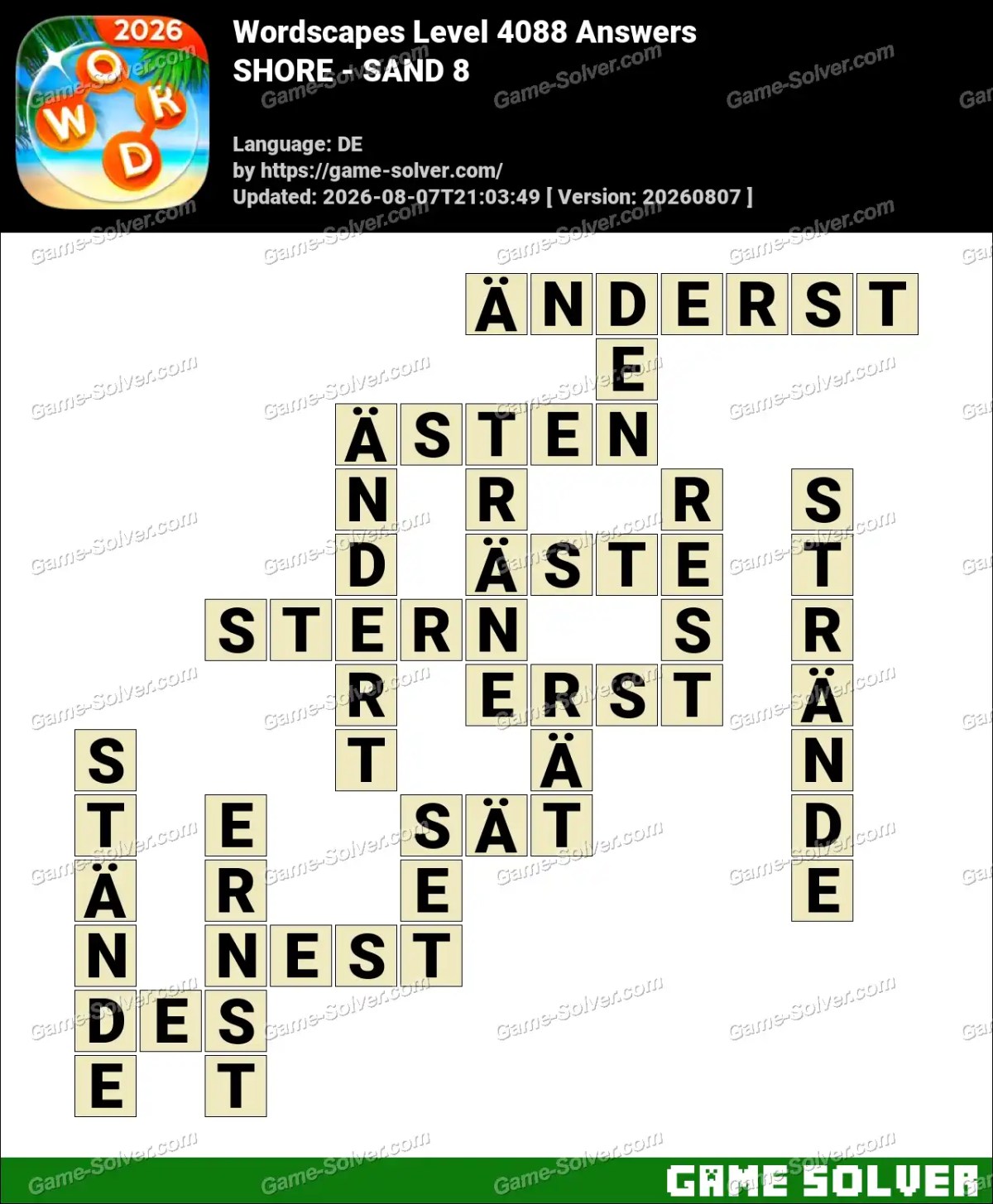 Wordscapes Deutsche Level 4088 Answers — SHORE - SAND 8