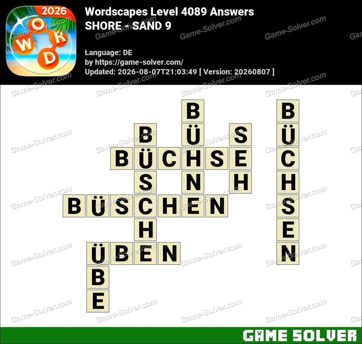 Wordscapes Deutsche Level 4089 Answers — SHORE - SAND 9
