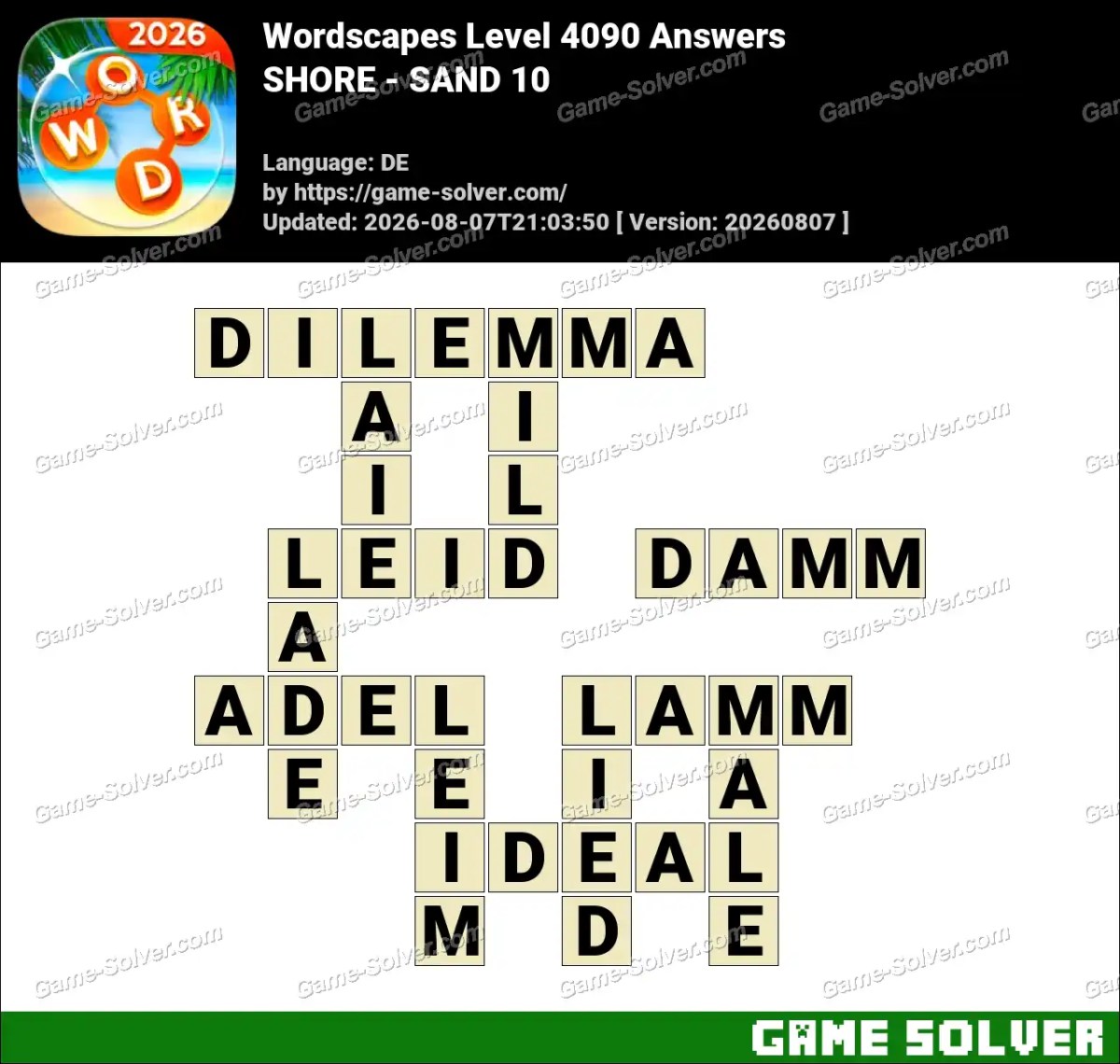 Wordscapes Deutsche Level 4090 Answers — SHORE - SAND 10