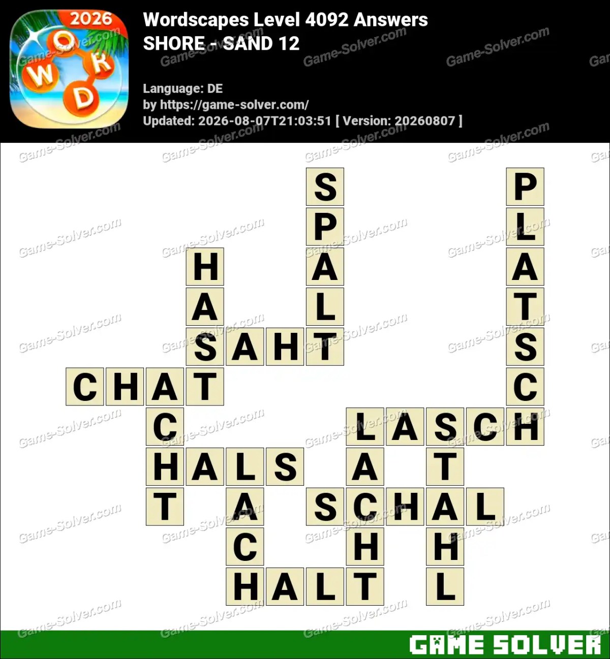 Wordscapes Deutsche Level 4092 Answers — SHORE - SAND 12