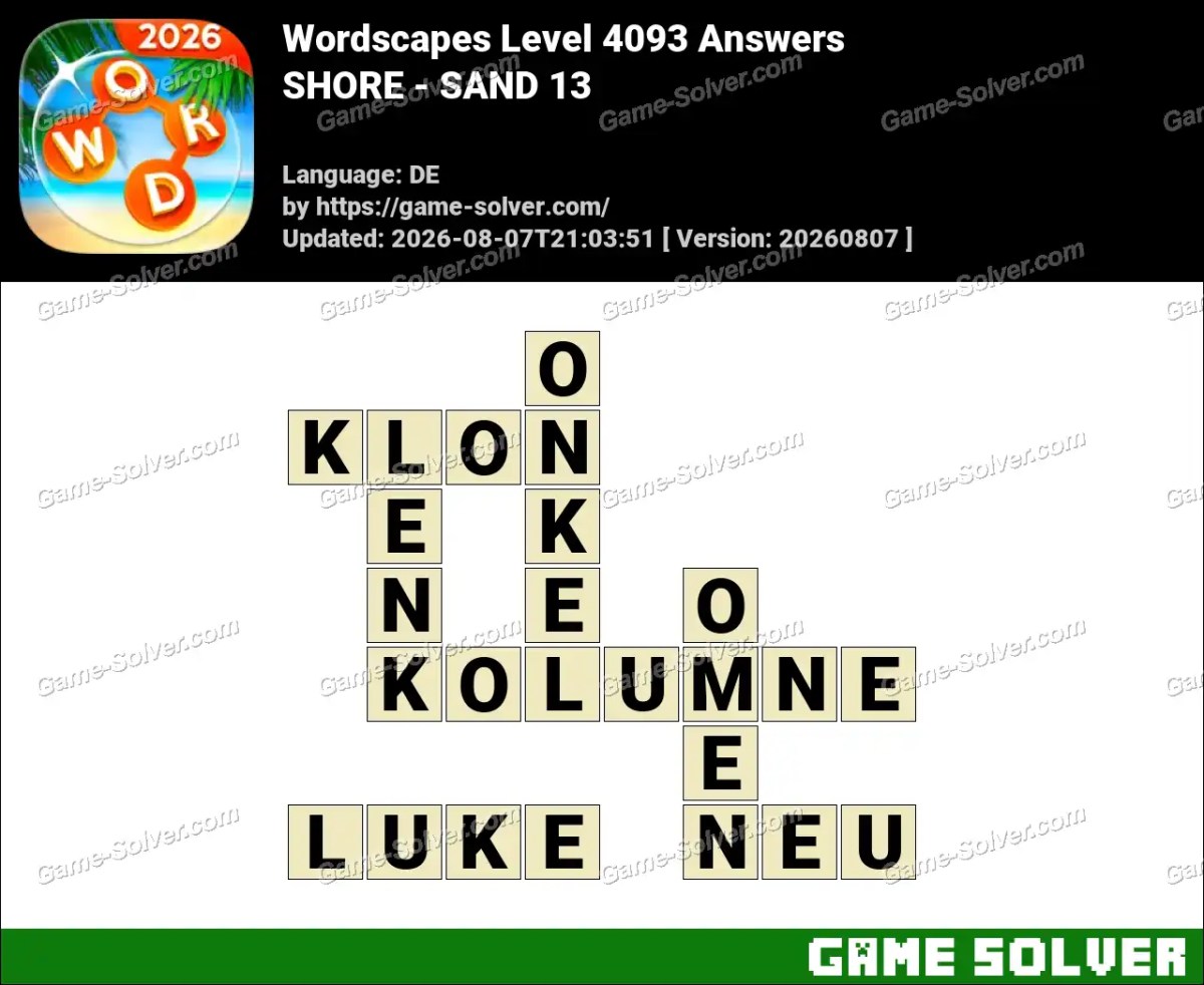 Wordscapes Deutsche Level 4093 Answers — SHORE - SAND 13