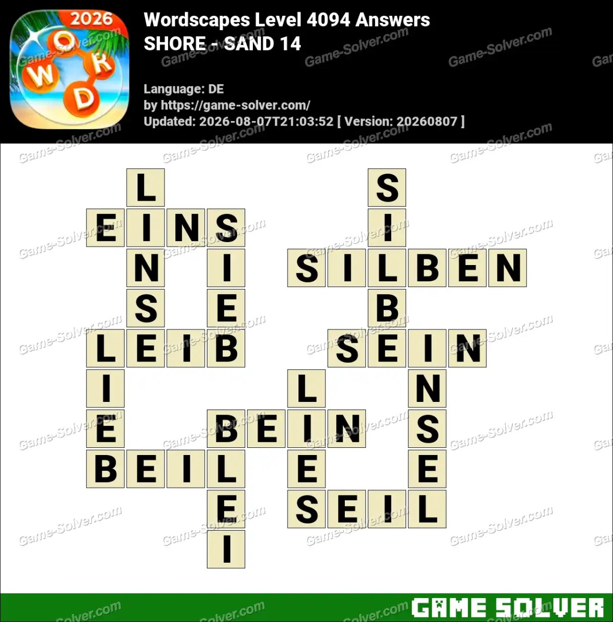 Wordscapes Deutsche Level 4094 Answers — SHORE - SAND 14