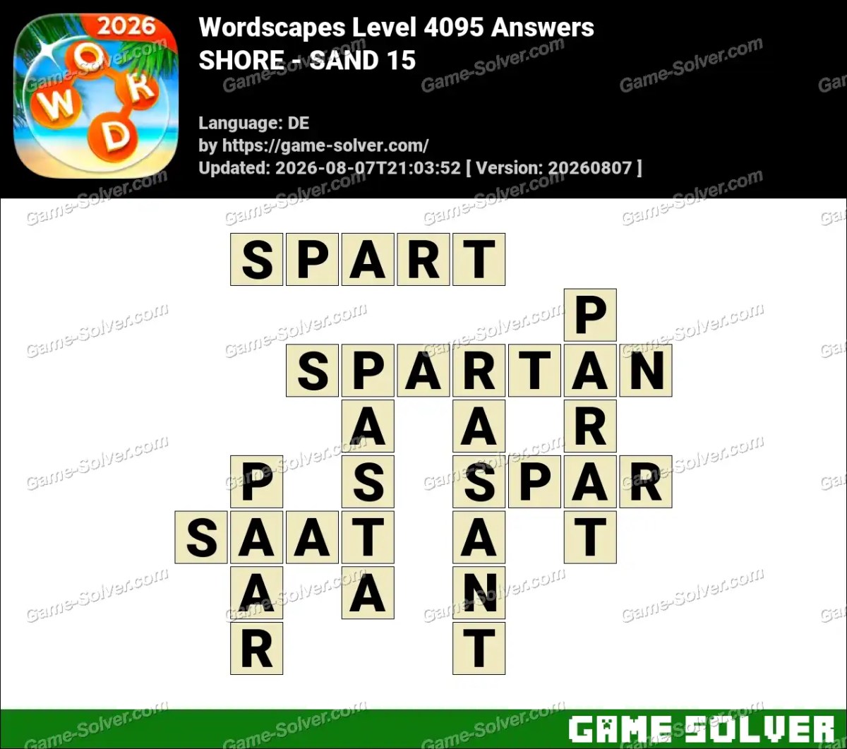 Wordscapes Deutsche Level 4095 Answers — SHORE - SAND 15
