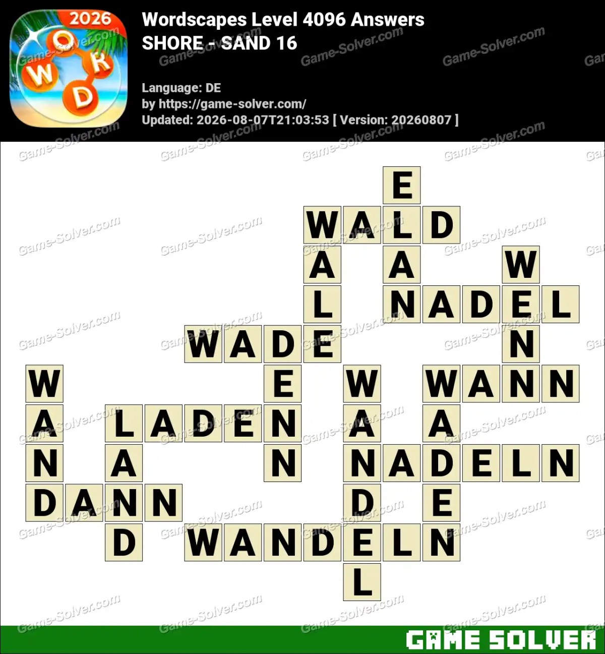 Wordscapes Deutsche Level 4096 Answers — SHORE - SAND 16