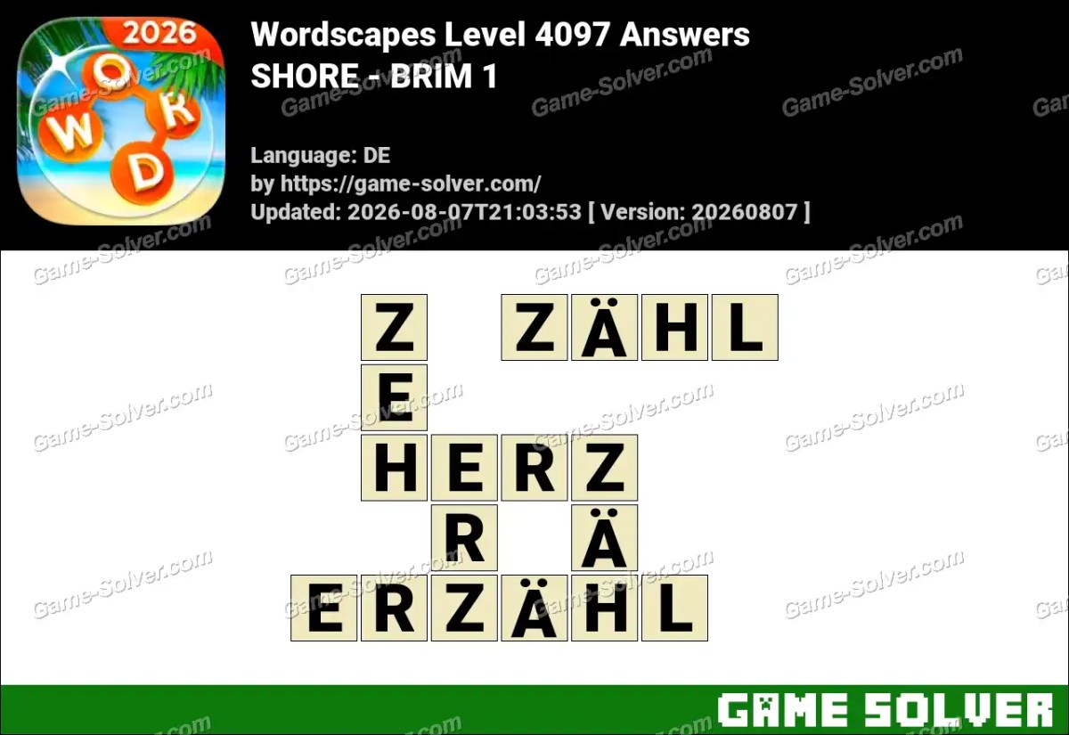 Wordscapes Deutsche Level 4097 Answers — SHORE - BRIM 1
