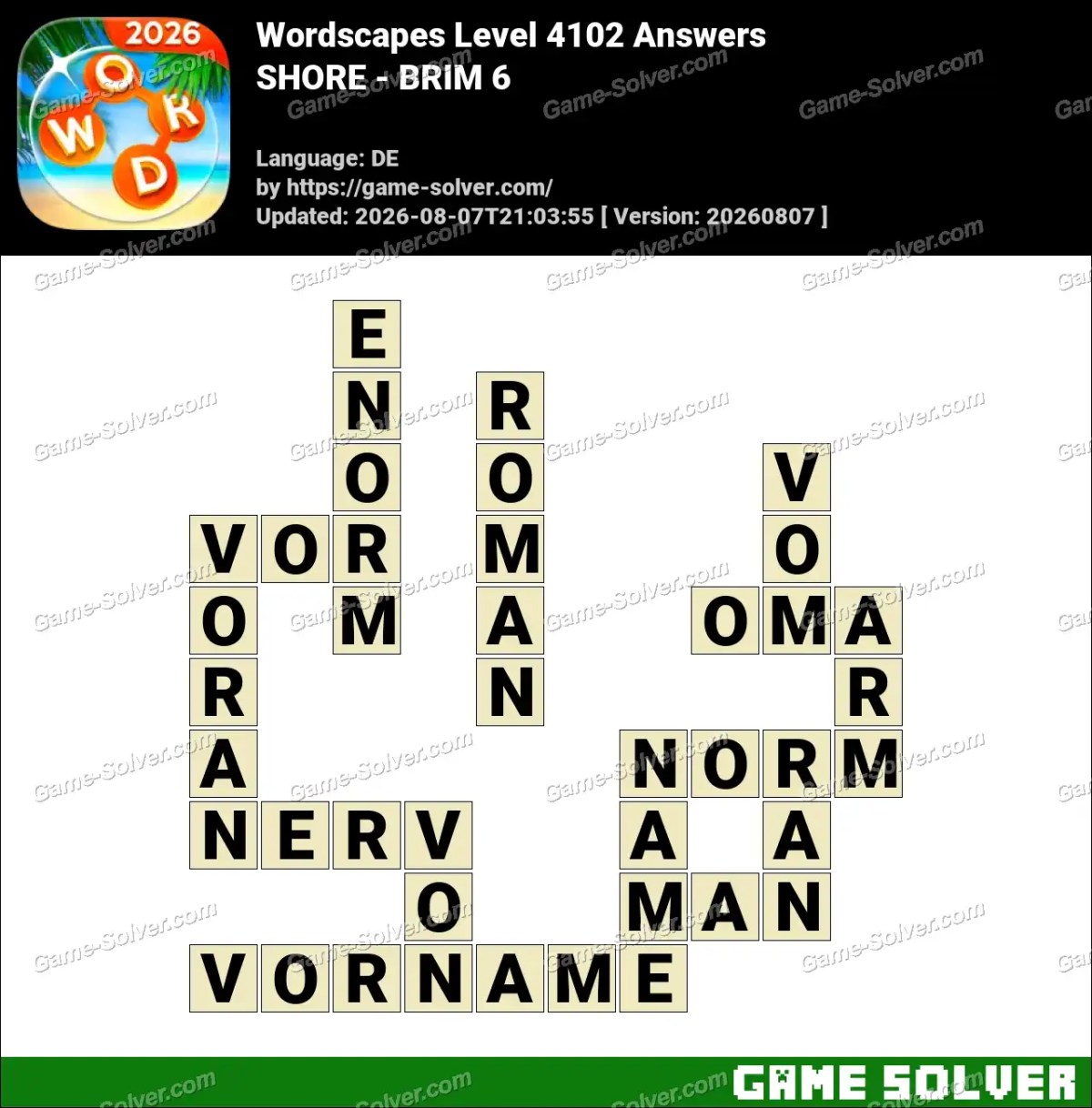 Wordscapes Deutsche Level 4102 Answers — SHORE - BRIM 6