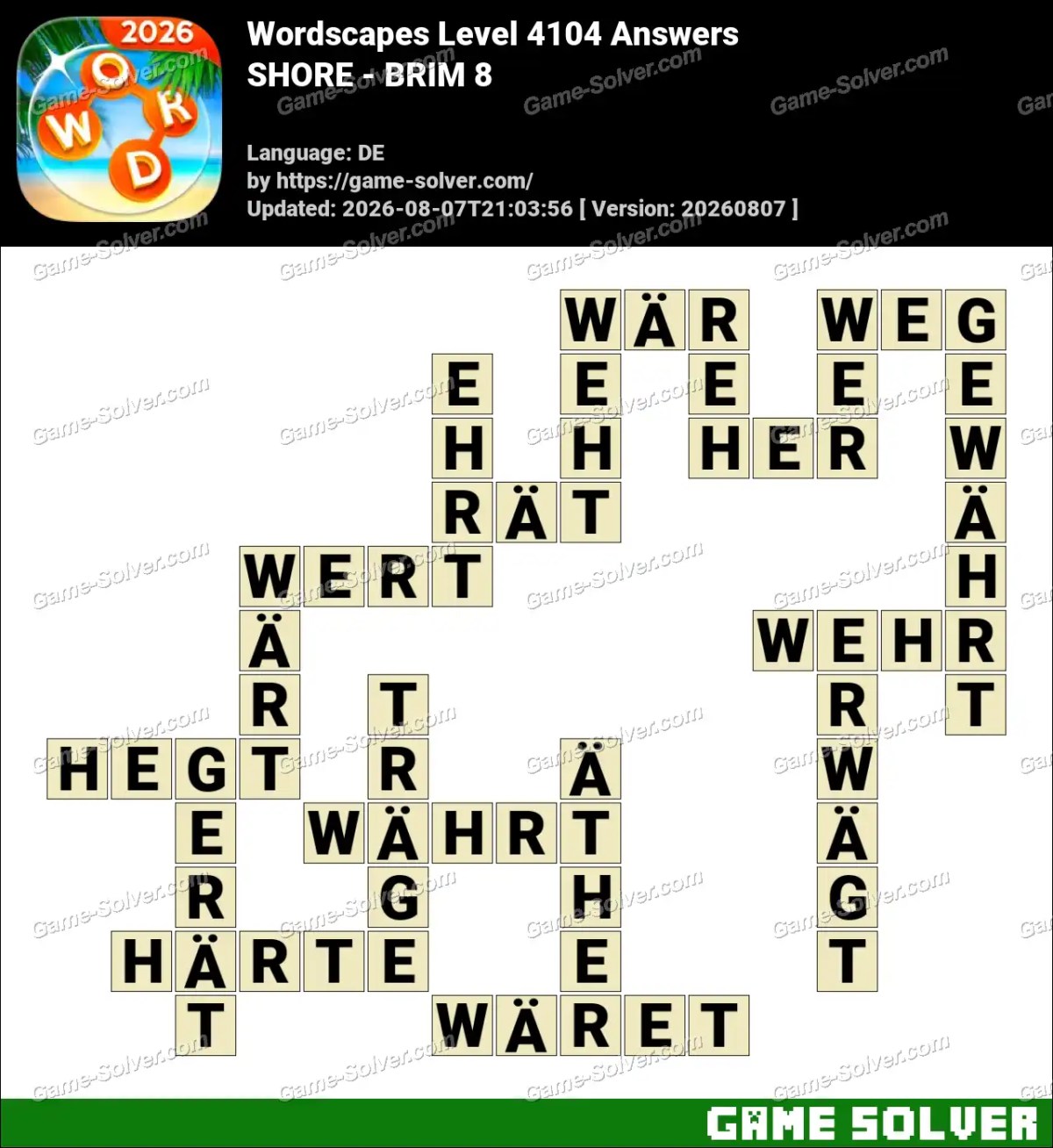 Wordscapes Deutsche Level 4104 Answers — SHORE - BRIM 8