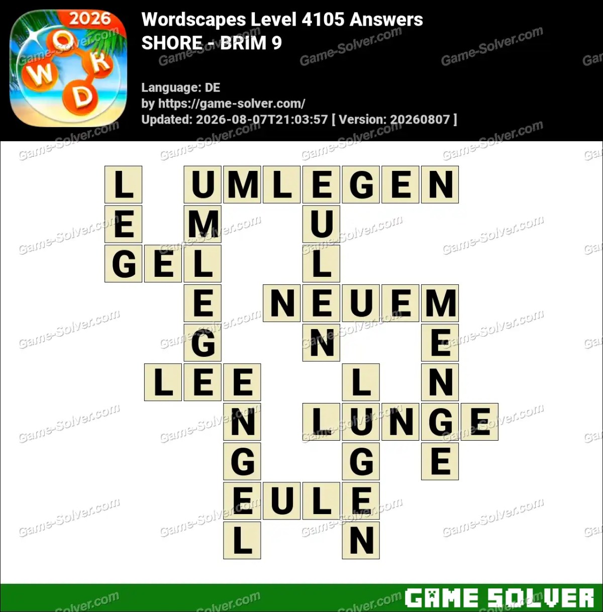 Wordscapes Deutsche Level 4105 Answers — SHORE - BRIM 9