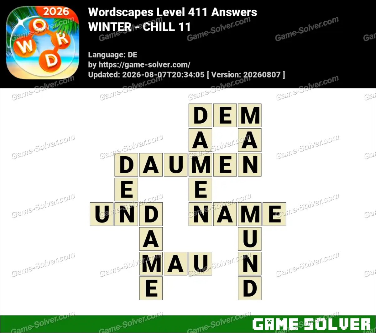 Wordscapes Deutsche Level 411 Answers — WINTER - CHILL 11 Wordscapes Deutsche Level 411 Answers — WINTER - CHILL 11