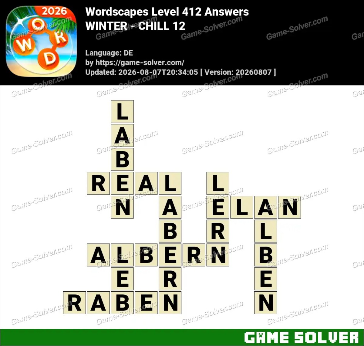 Wordscapes Deutsche Level 412 Answers — WINTER - CHILL 12 Wordscapes Deutsche Level 412 Answers — WINTER - CHILL 12