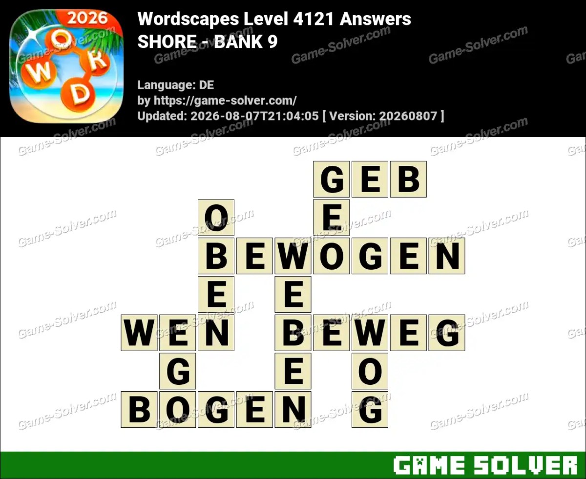 Wordscapes Deutsche Level 4121 Answers — SHORE - BANK 9 Wordscapes Deutsche Level 4121 Answers — SHORE - BANK 9