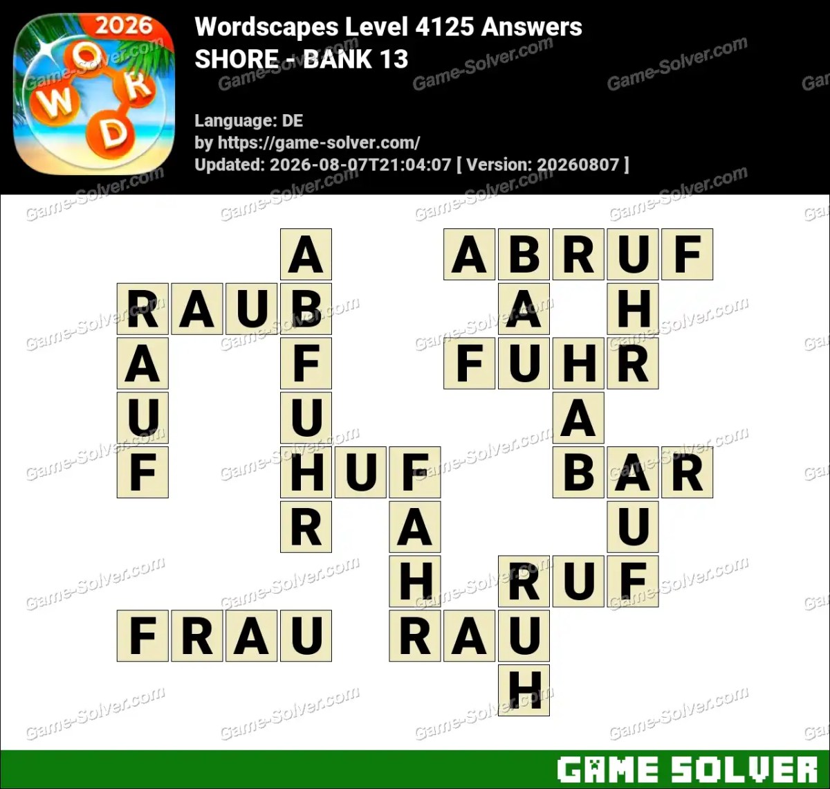 Wordscapes Deutsche Level 4125 Answers — SHORE - BANK 13