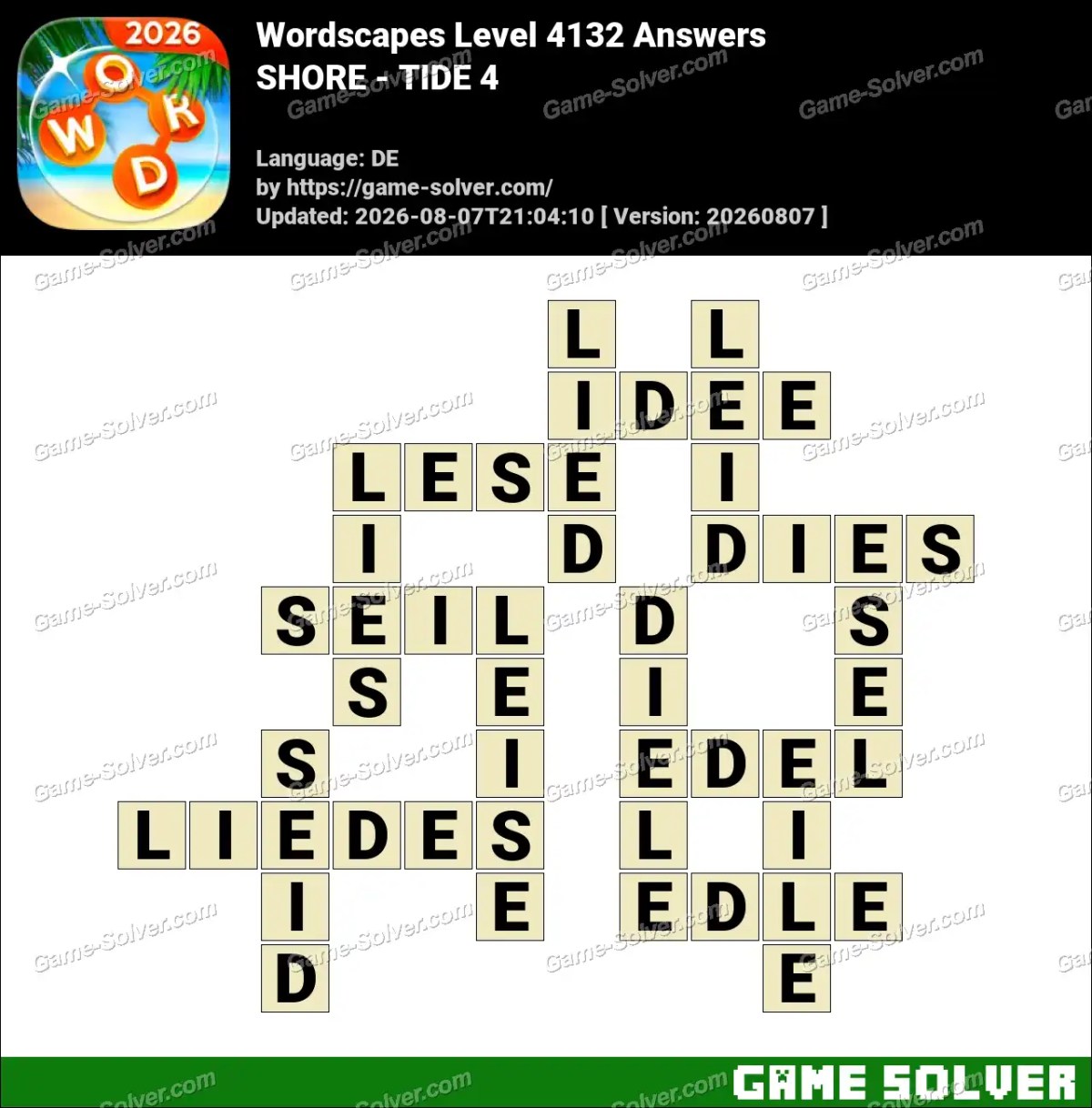 Wordscapes Deutsche Level 4132 Answers — SHORE - TIDE 4