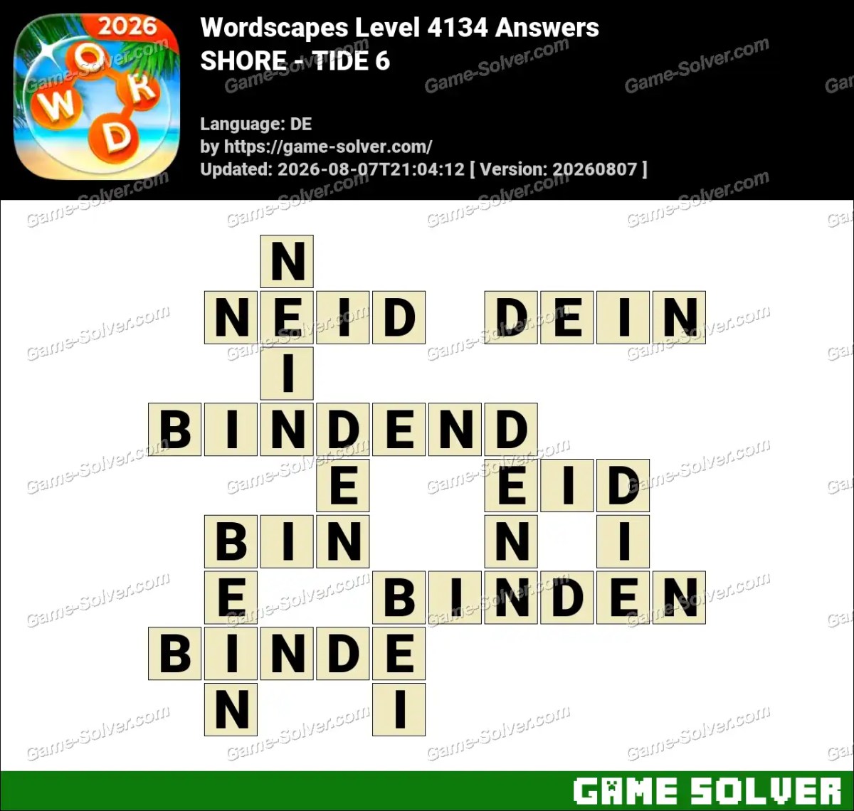 Wordscapes Deutsche Level 4134 Answers — SHORE - TIDE 6